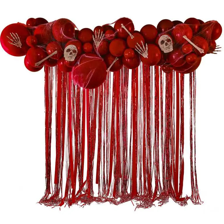 Red Halloween Balloon Garland Arch with Streamers, Card Bones & Skulls Ginger Ray