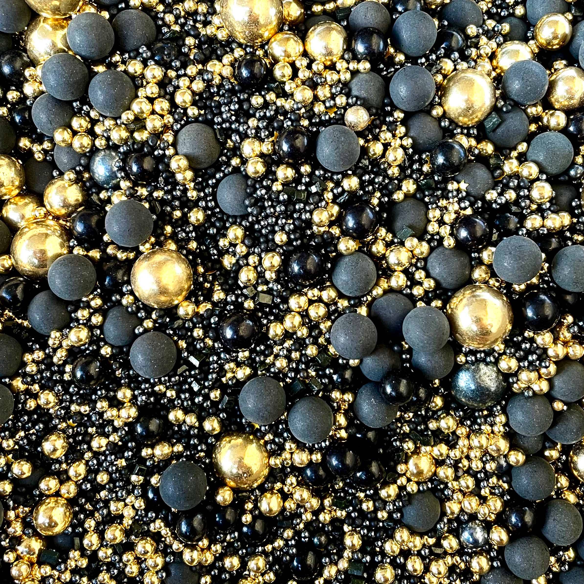 Stardust Black & Gold Shimmer Edible Cake Sprinkles, Cake Decoration Sprinkle Nest