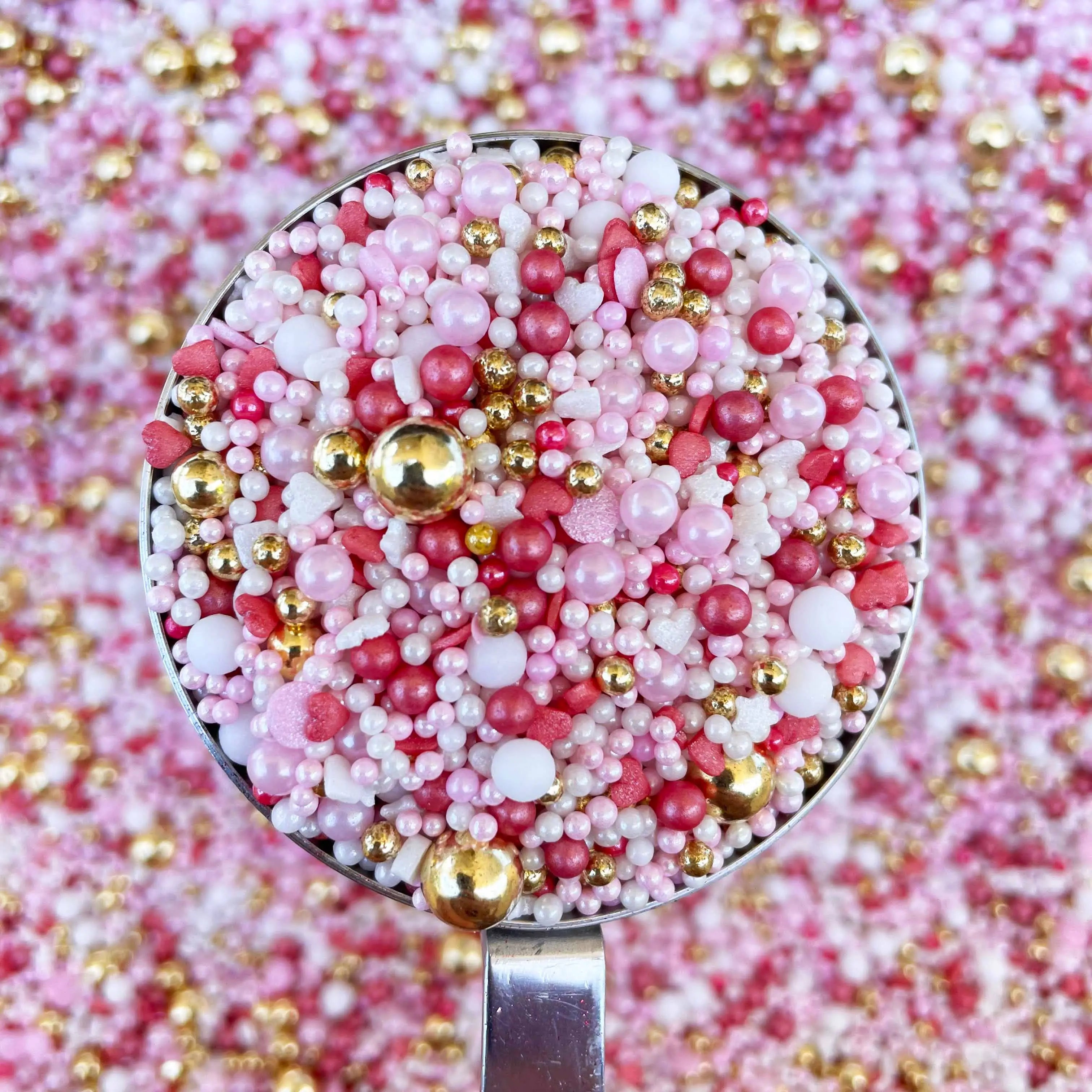 Young Love Pink and Gold Shimmer Edible Cake Sprinkles, Cake Decoration Sprinkle Nest