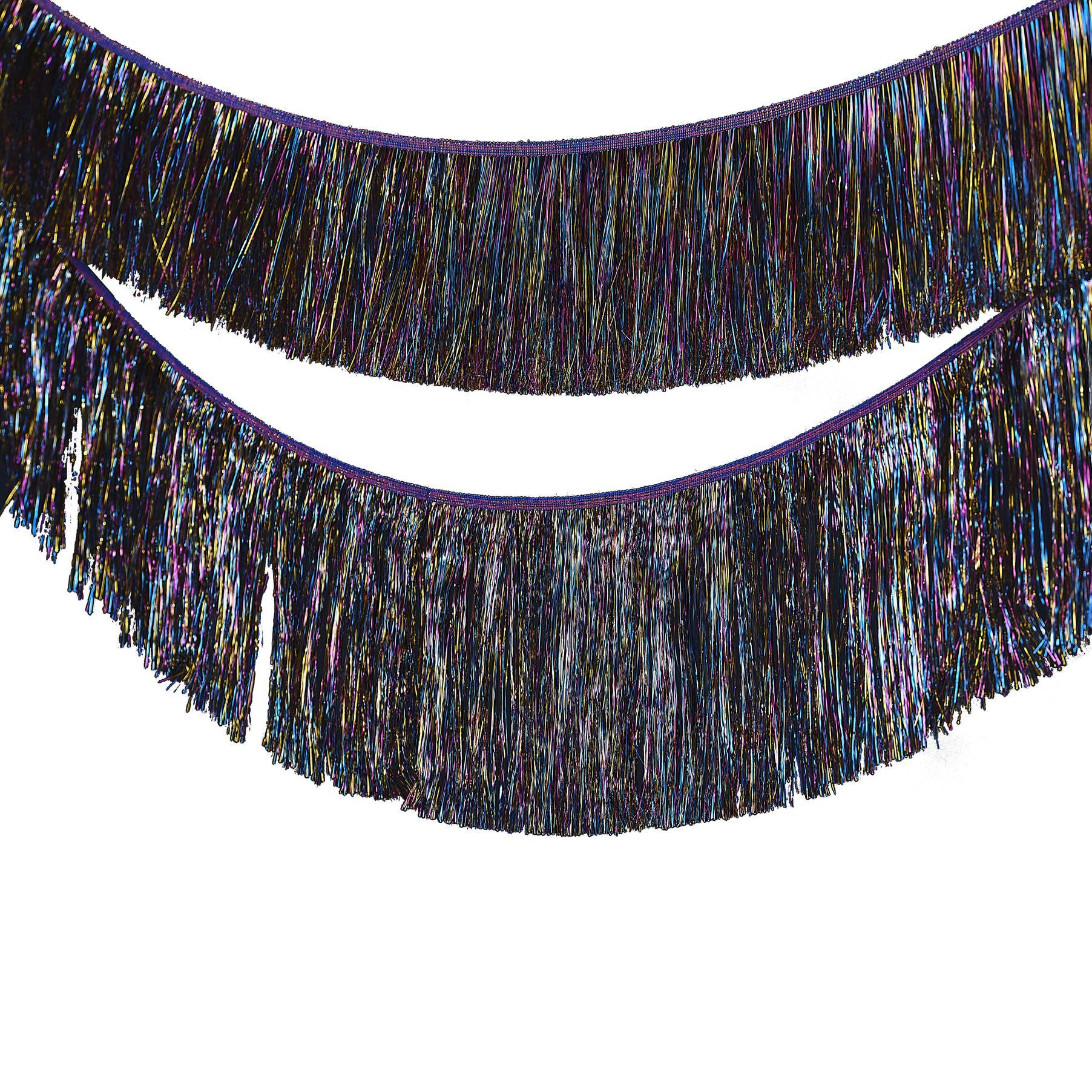 Black Shimmer Rainbow Tinsel Fringe Garland Decoration (2pack) 2m each Ginger Ray