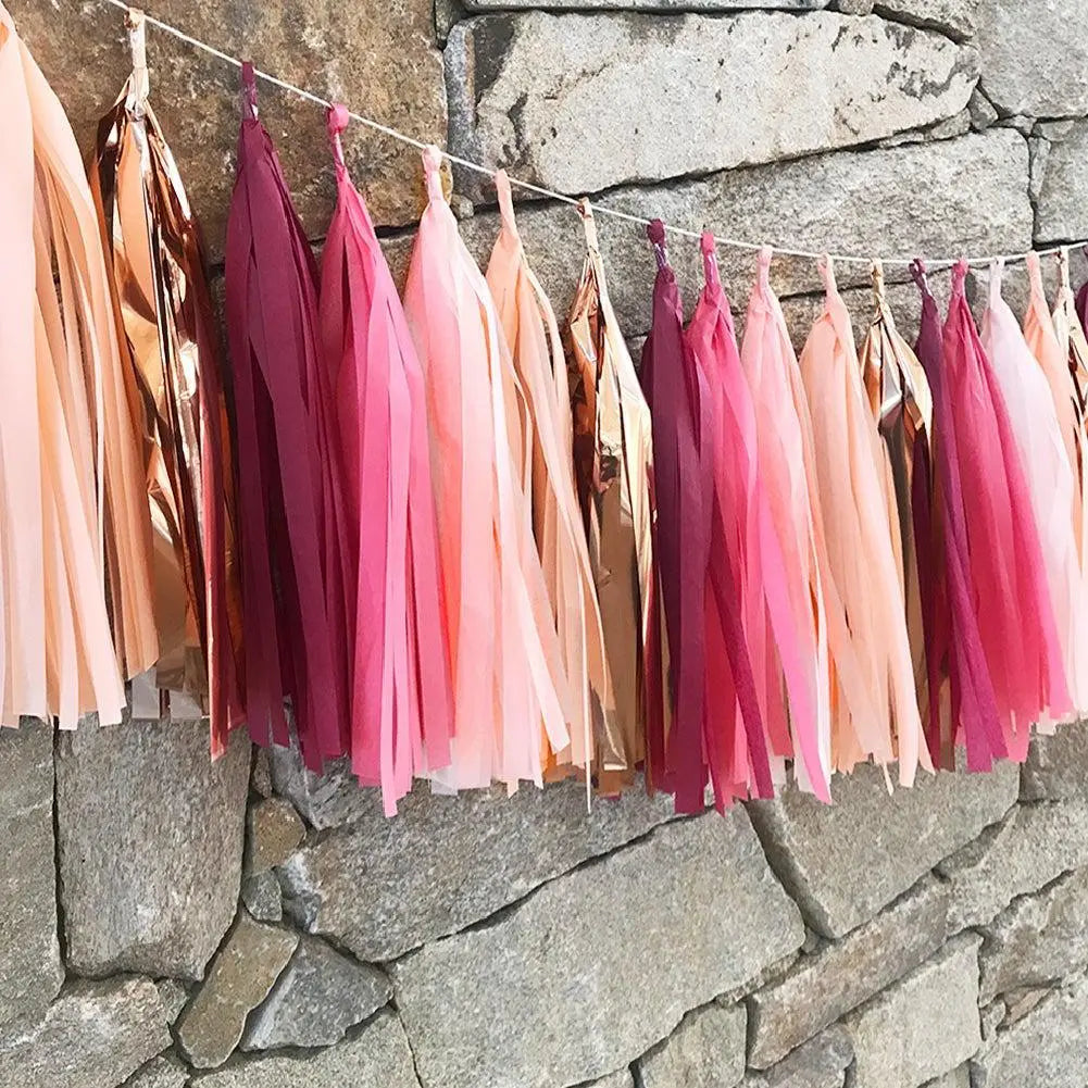 Burgundy, Pink, Peach and Rose Gold Tassel Garland inc Twist Ties Party Love