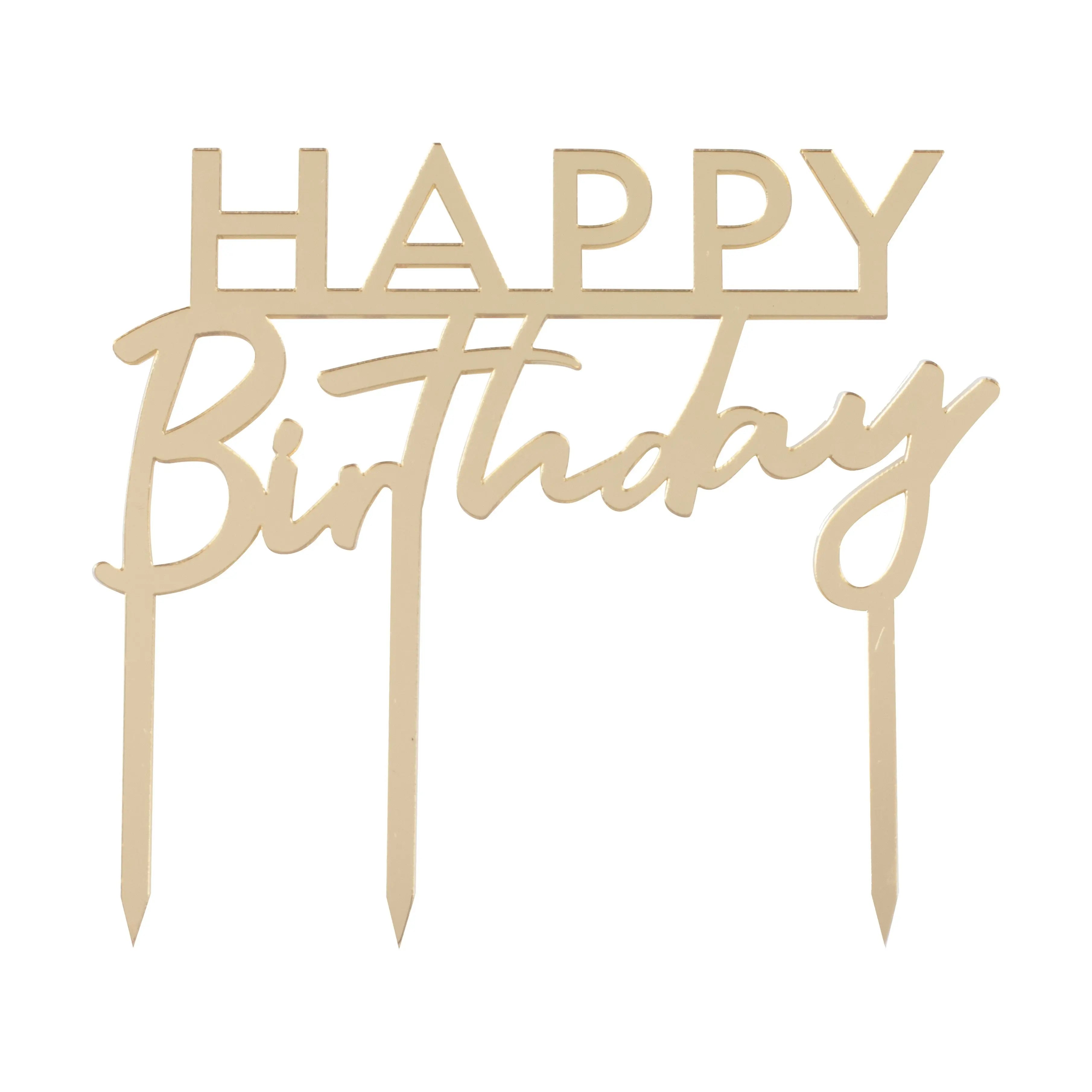 Gold Acrylic Happy Birthday Cake Topper Ginger Ray