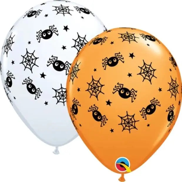 Halloween Orange & White Spiderweb Latex Balloons 10 Pack Qualatex Latex