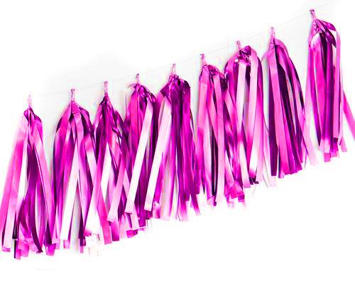 Hot Pink Satin Chrome Tassel Garland - Pack of 9  (no twist ties) Party Love