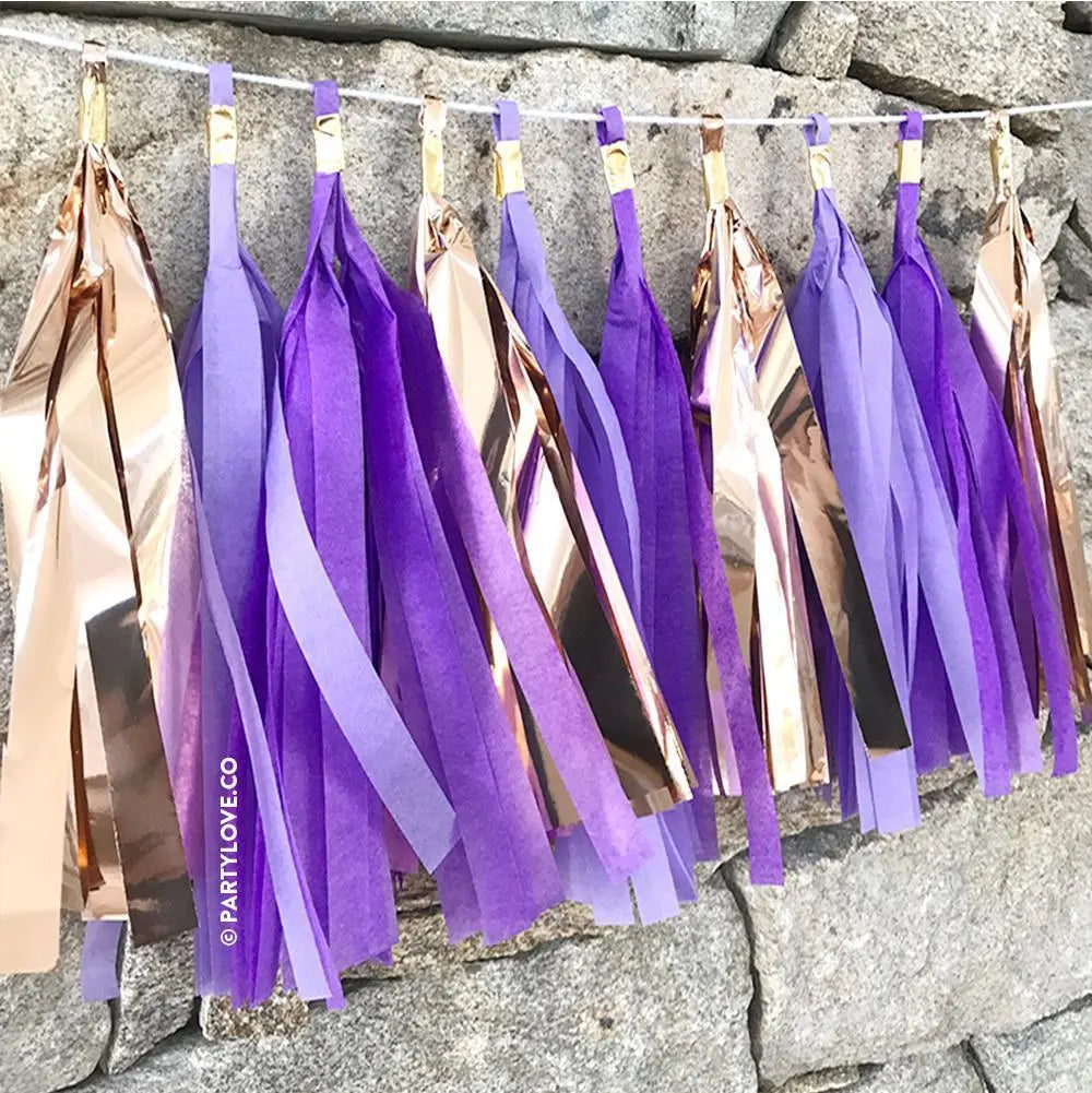 Purple Mix Rose Gold Tassel Garland inc Twist Ties Party Love