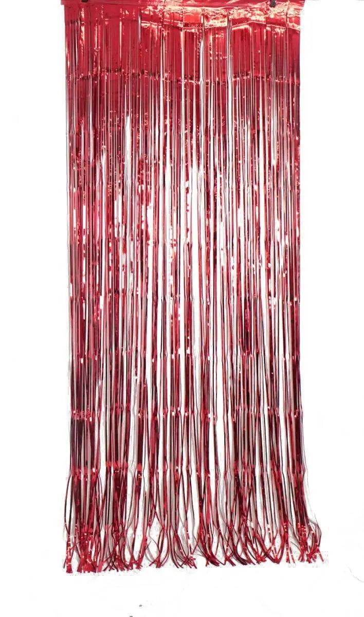 Red Metallic Foil Curtain (1m x 2.4m) Backdrop Streamers Party Love