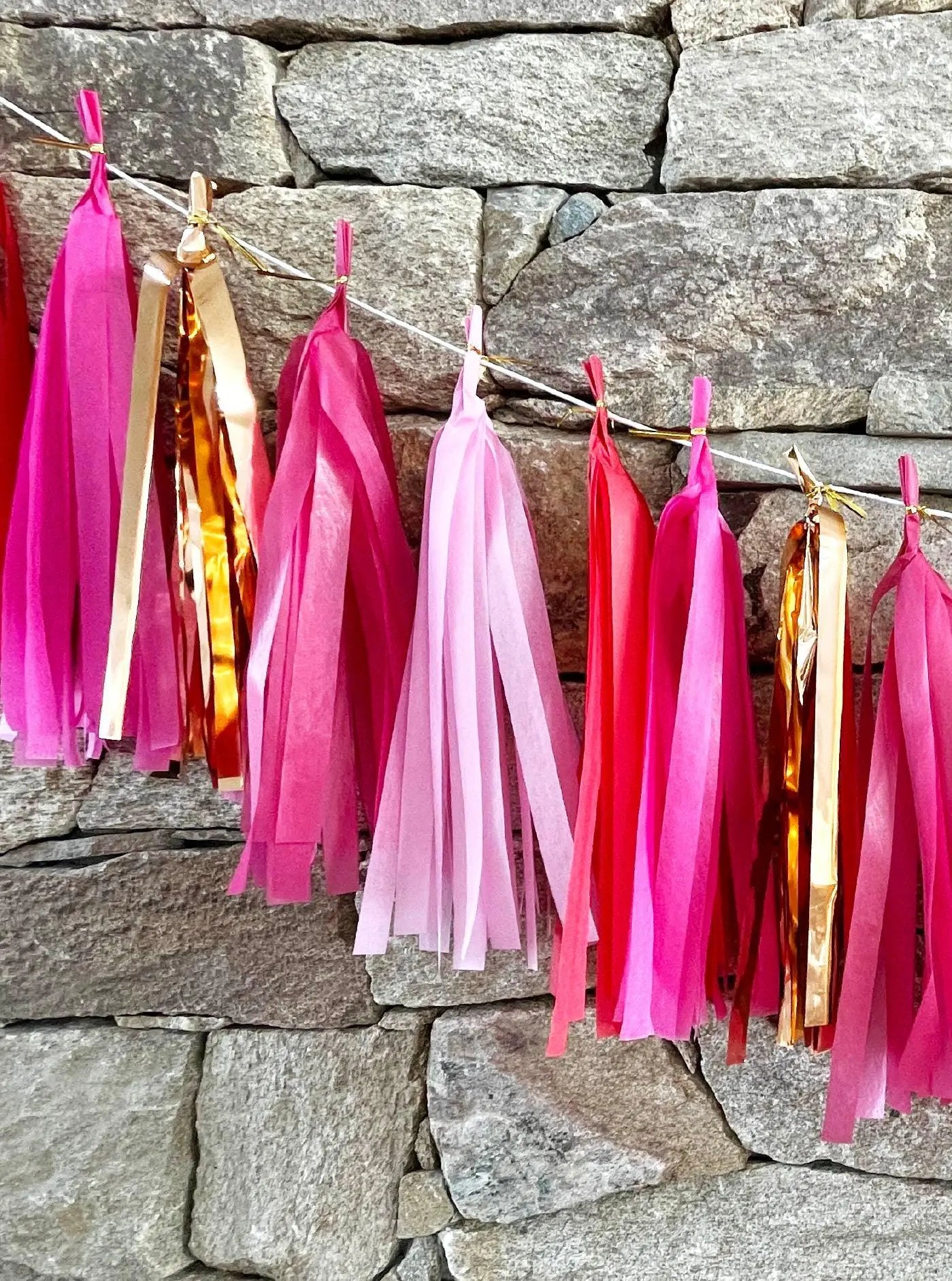 Red, Pink, Rose Gold Tassel Garland Kit inc Twist Ties Party Love