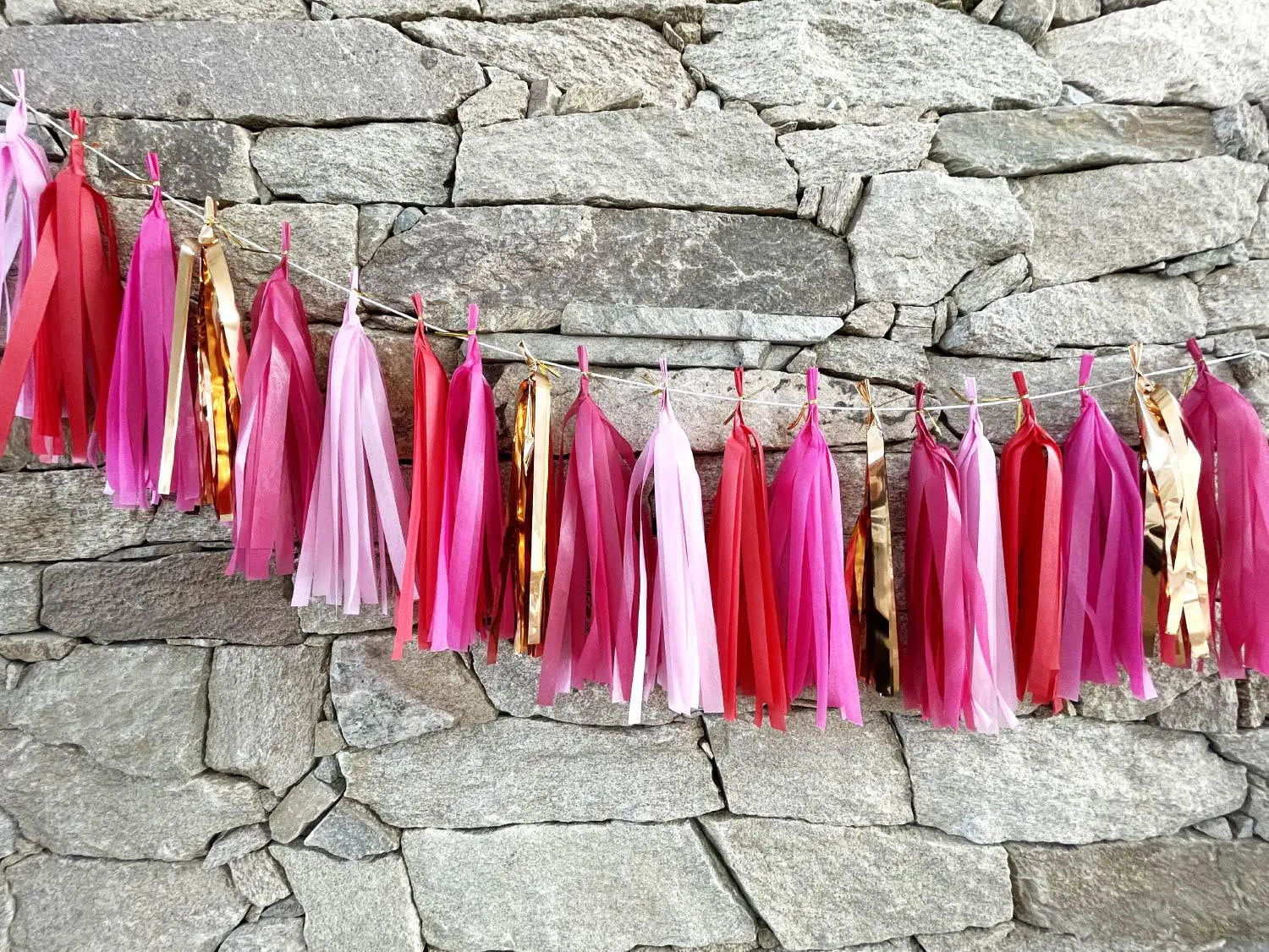 Red, Pink, Rose Gold Tassel Garland Kit inc Twist Ties Party Love