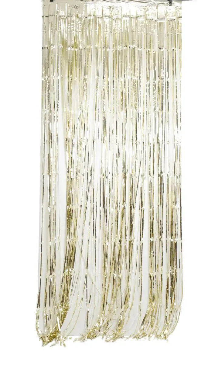 White Gold Metallic Foil Curtain (1m x 2.4m) Backdrop Streamers Party Love